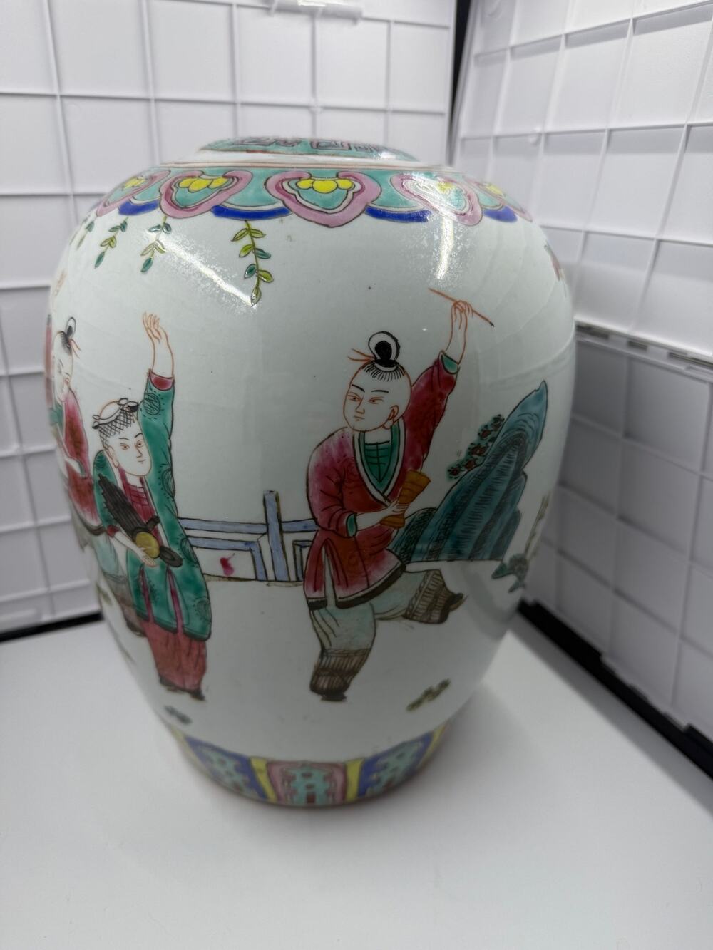 Antique Chinese Qing Porcelain Famille Rose Ginger Jar Covered Vase/Lamp Base